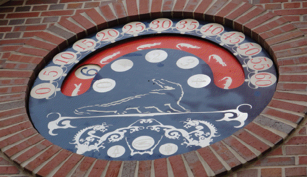 Wandering Hour Face mounted on the Clock Tower